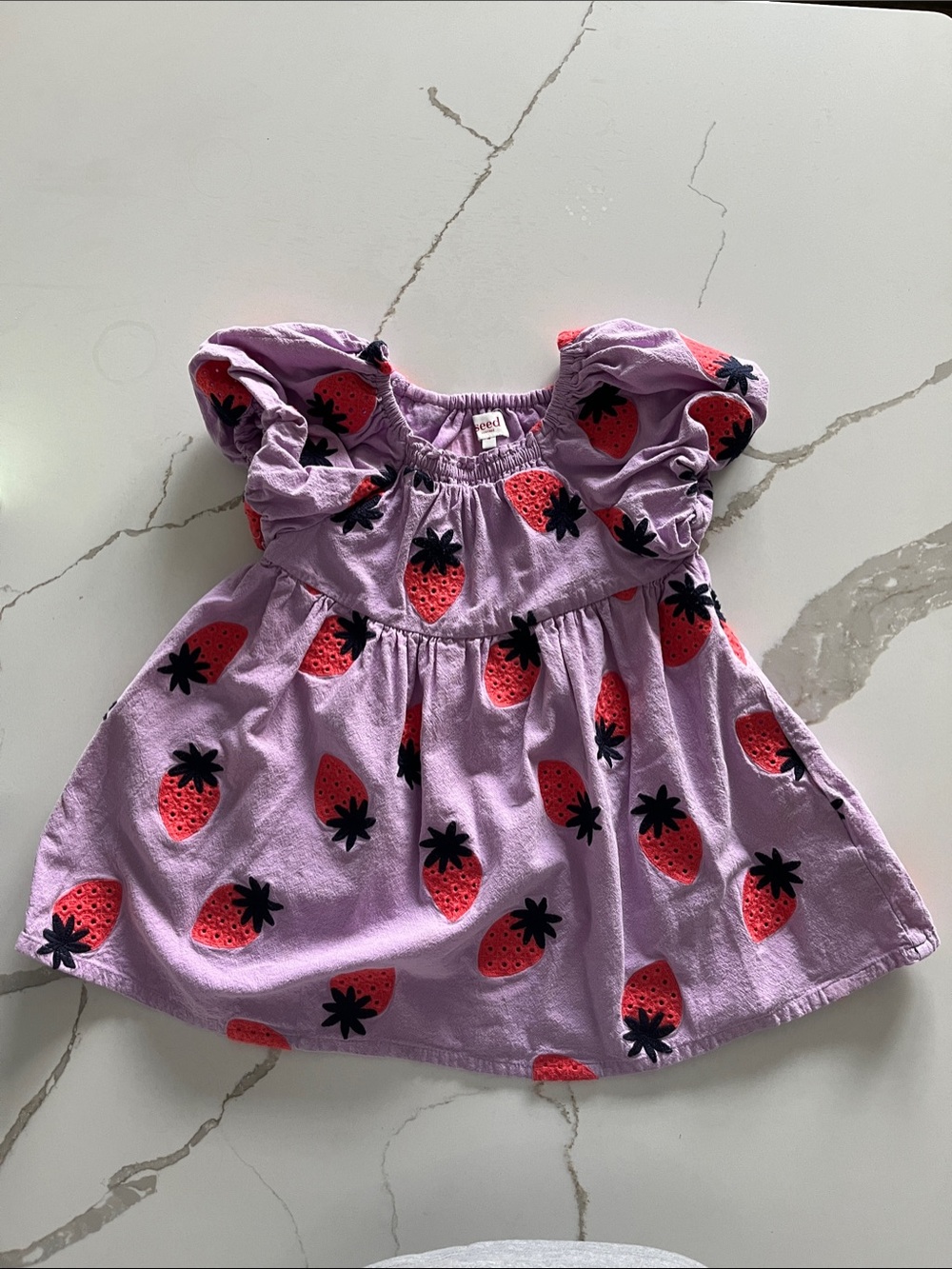 Seed Heritage Lilac Strawberry Print Puff Sleeve Dress